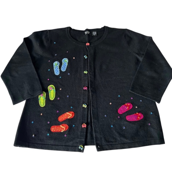 Marissa Studios Black Flip Flop Sequins Cardigan Sweater M - Picture 2 of 9